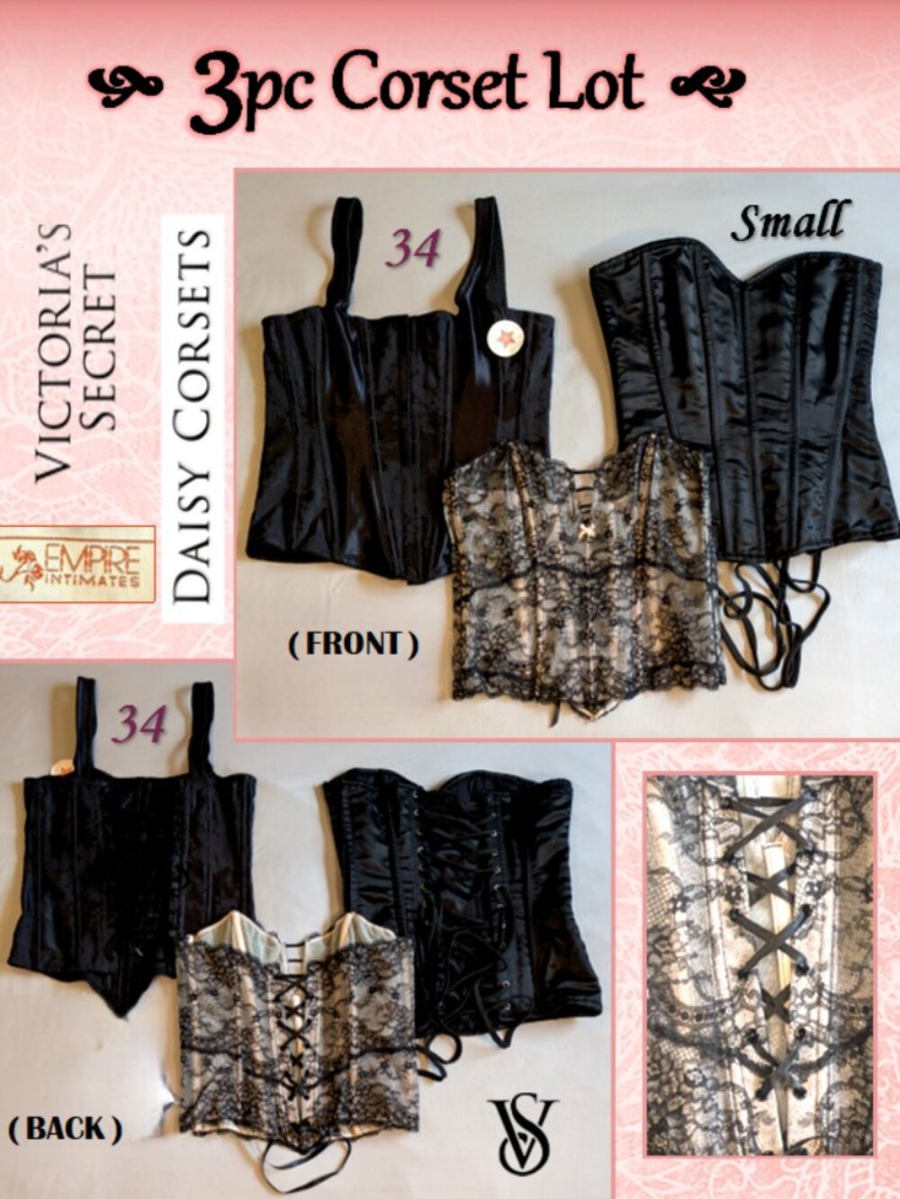 3pc Corset Lot - Victoria's Secret, Empire, Daisy